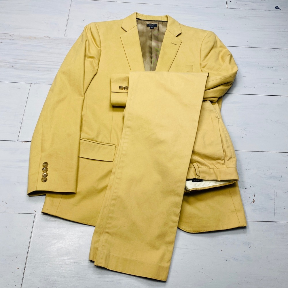 J.Crew Ludlow Suit Mens 36S Yellow Larusmiani Italian Cotton 2 Piece Slim Fit